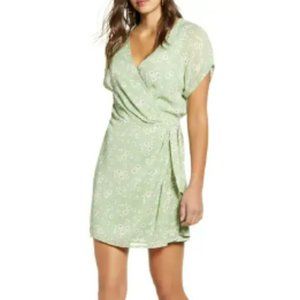 All in Favor Simone Floral Wrap Front Minidress, Size Small
